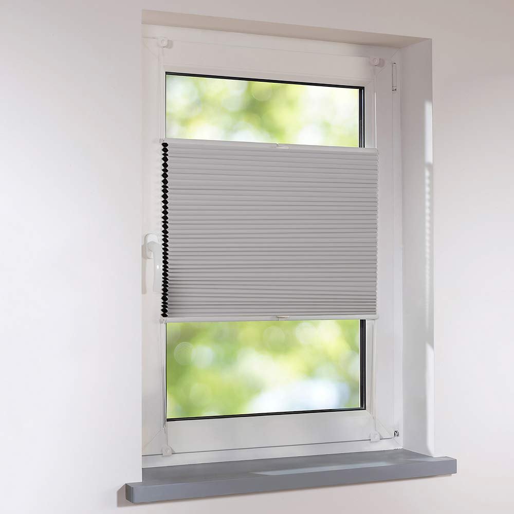Sun Protection-HH Universal Honeycomb Pleated Blind, Tensioned, 95 x 200 cm, Light Gray, Thermal Blackout