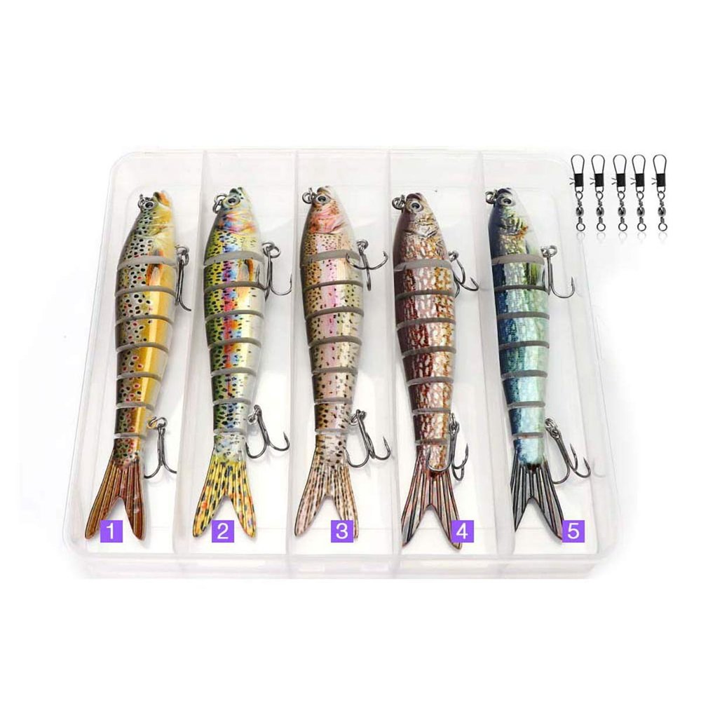 5-Piece 14 cm, 23 g Sinking Wobbler Fishing Lure Set, 8-Segment Crankbait Hard Artificial Lure Kit, Swimbait, Set F