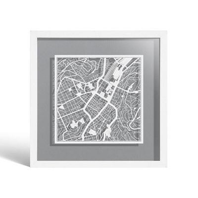 O3 DESIGN STUDIO Paper Map Frame, 22.8 x 22.8 cm, Gift Boxed, Changeable Background, White Map/White Frame, Stuttgart
