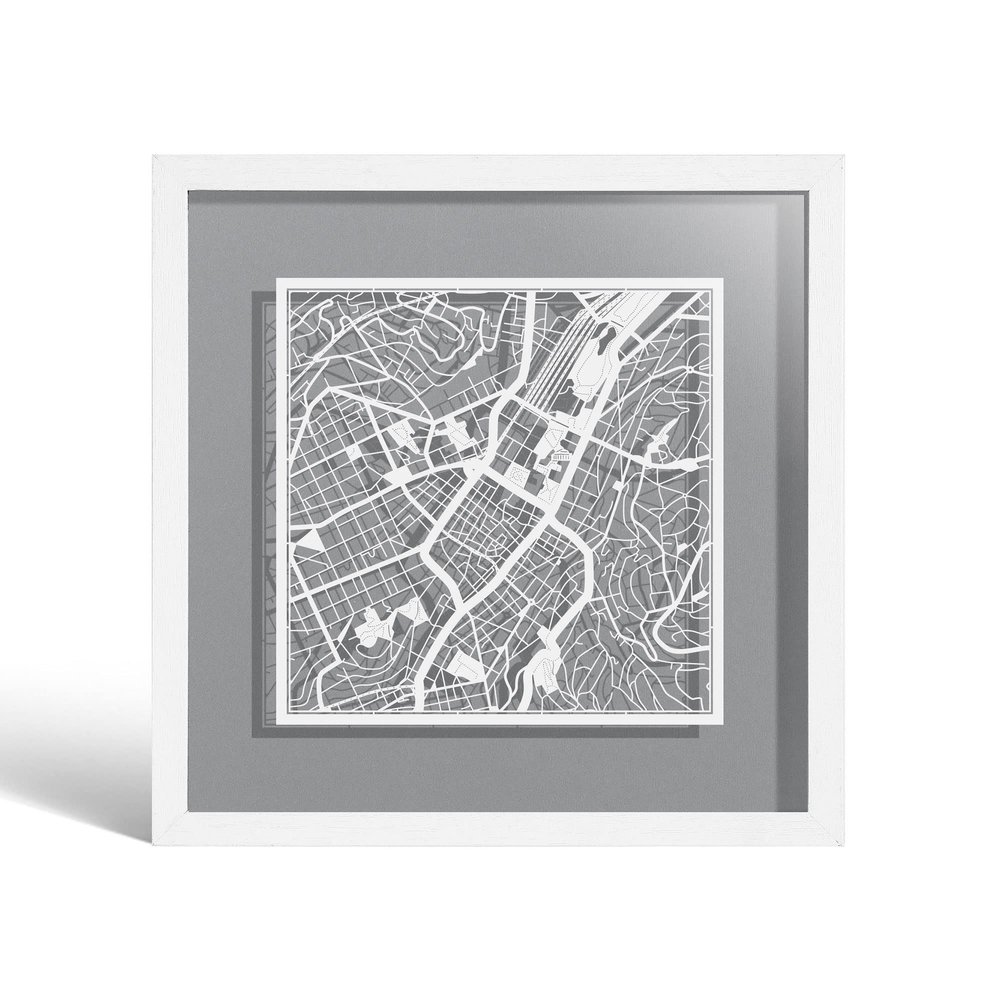 O3 DESIGN STUDIO Paper Map Frame, 22.8 x 22.8 cm, Gift Boxed, Changeable Background, White Map/White Frame, Stuttgart