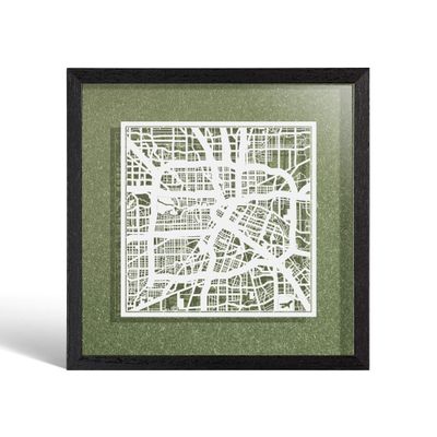 O3 DESIGN STUDIO – Paper Frame for Maps, 22.8 x 22.8 cm, Gift Boxed, Self-Changing Background, Paper Art, White Map Black Frame, Houston