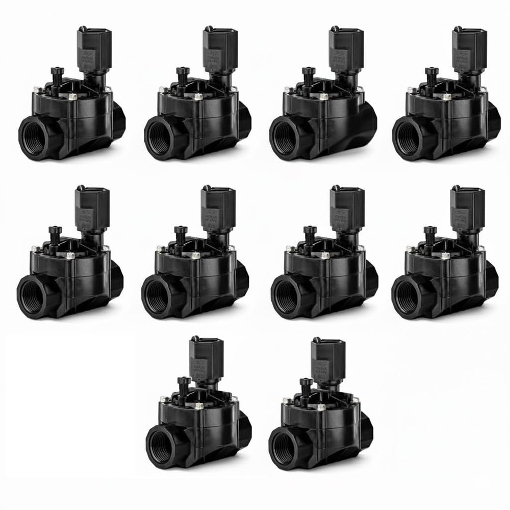10-Pack 24V Solenoid Valves for Irrigation Systems, Series 100-HV, 1" Female Thread, Black
