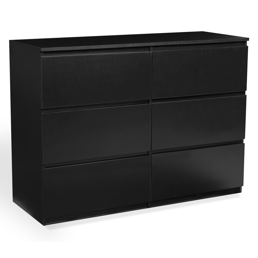 IDMarket TOMI 6-Drawer Dresser, 110 cm, Black Wood