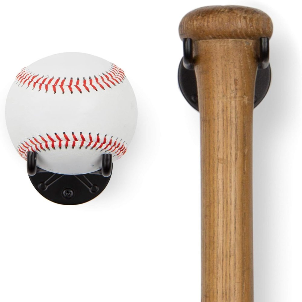 Wallniture Sporta Baseball Bat Wall Mount Display Holder, 2-Piece Set, Black