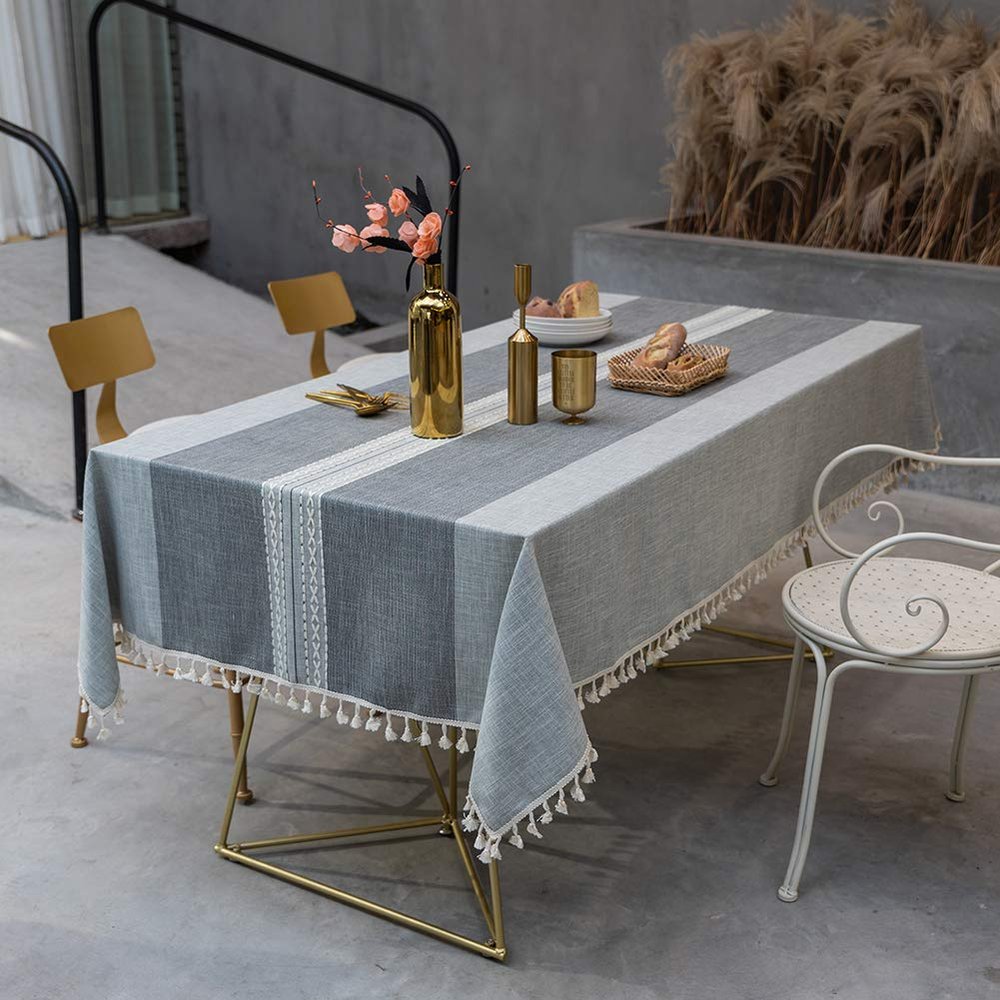 Flei Tablecloth 130 x 220 cm, Washable Spill-Resistant Table Cover, Gray