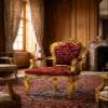 arterameeferro Baroque Louis XVI Red Armchair with Gold Leaf and Damask Upholstery view 2