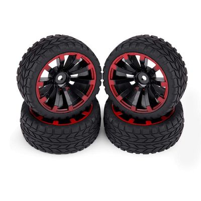 Woyisisi RC Car Tires, 4-Piece Rubber Tires with Rims for 1/10 Cars (Grain Pattern)