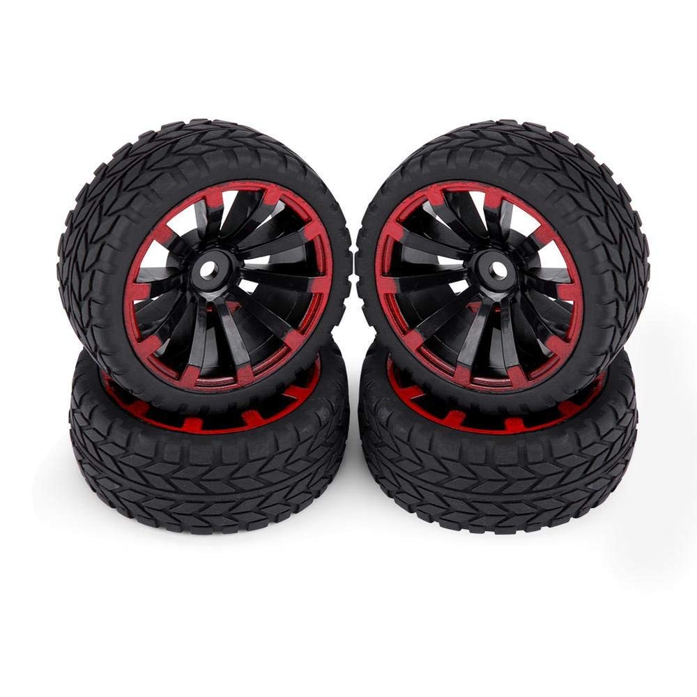Woyisisi RC Car Tires, 4-Piece Rubber Tires with Rims for 1/10 Cars (Grain Pattern)