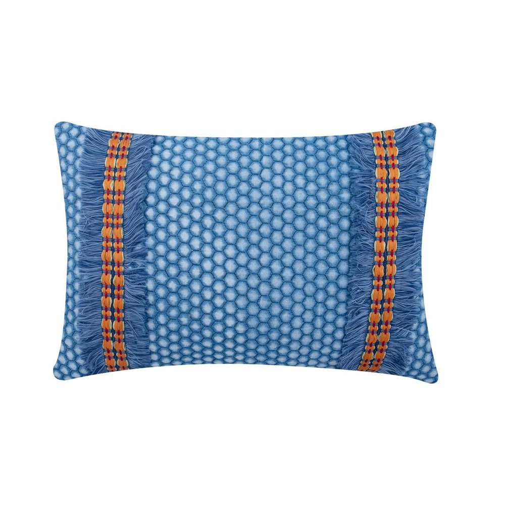 The HomeCentric Denim Mood Blue Geometric Lumbar Pillow Cover, 30 x 40 cm