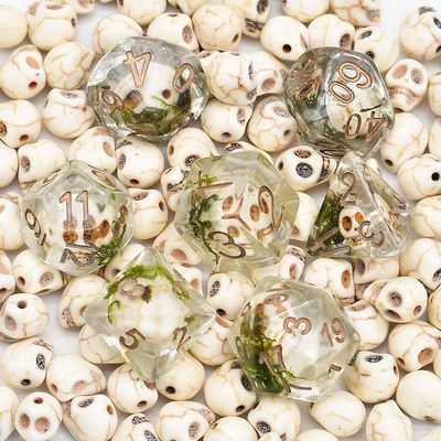 cusdie Polyhedral DND Dice Set, Skull with Seaweed