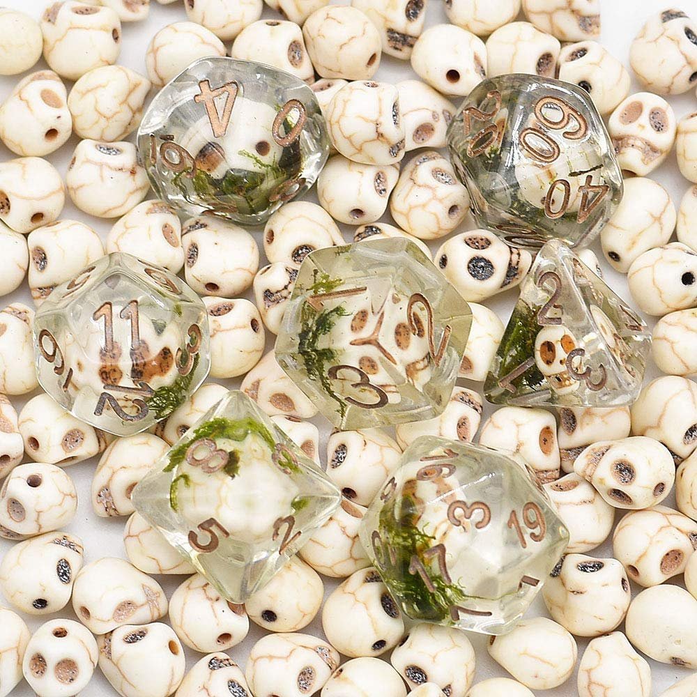 cusdie Polyhedral DND Dice Set, Skull with Seaweed