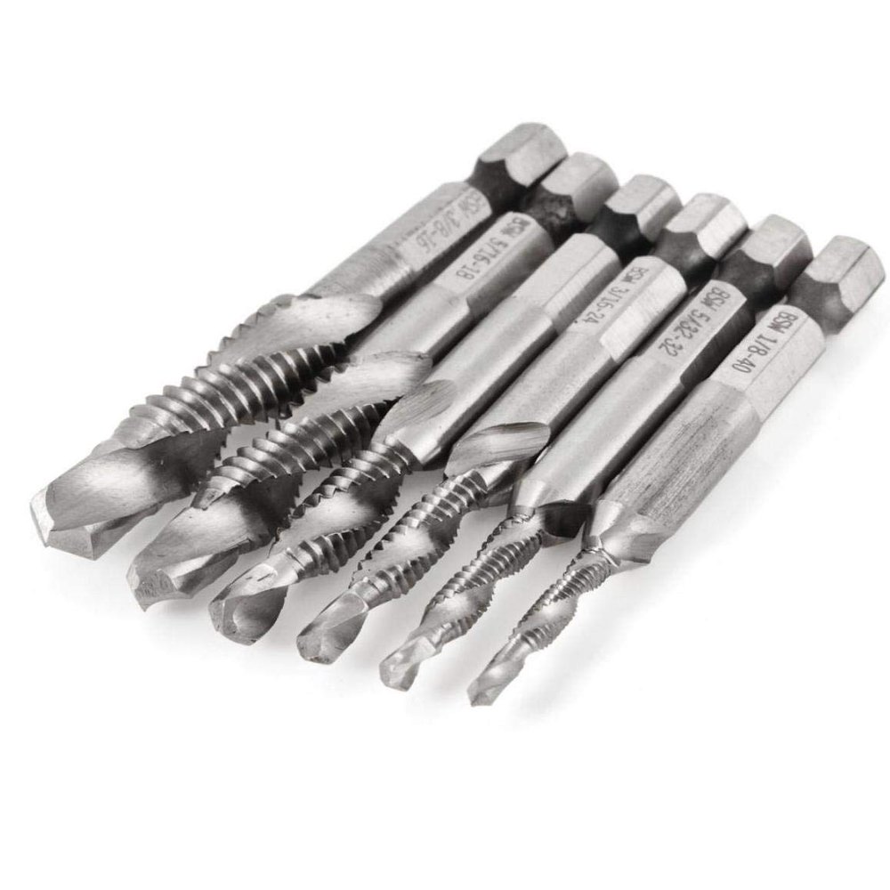6-Piece HSS Drill Tap Bit Set, 1/8" to 3/8", 1/4" Hex Shank