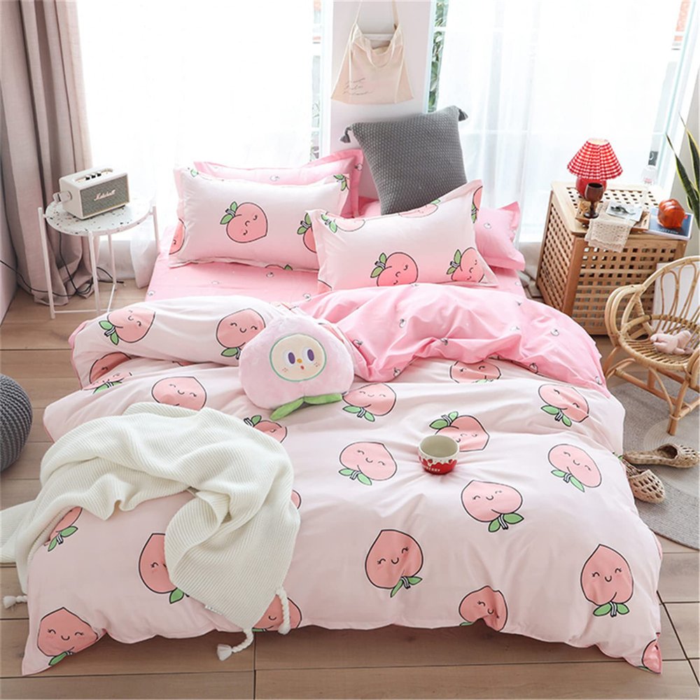 Meiju Mateju Peach Print Microfiber Bedding Set, 200 x 200 cm, 3-Piece