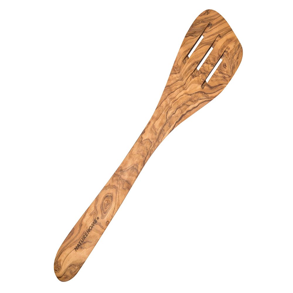 NATUREHOME Olive Wood Kitchen Utensil – Slotted Spatula, Antiseptic and Antibacterial, Silicone- and Plastic-Free
