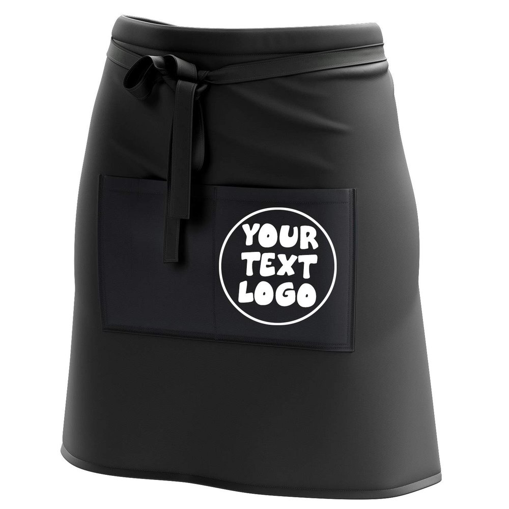 Ferocity Short Personalized Waist Apron with Pockets, Black with Logo [074]