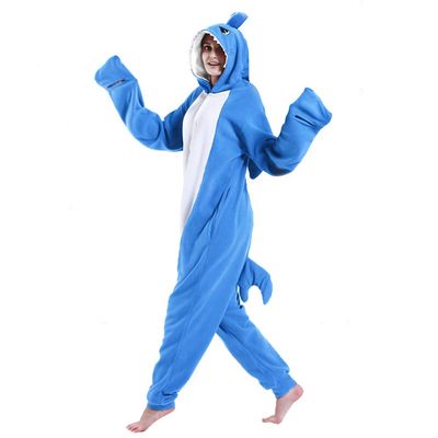 dressfan Unisex Shark Costume Onesie Pajamas for Adults, Dark Blue, L