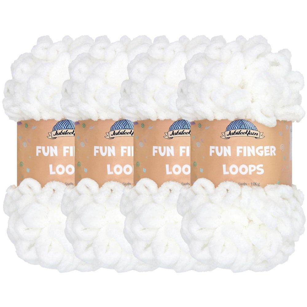 JubileeYarn Fun Finger Loop Yarn, Polyester, Jumbo Weight, White, 4 Skeins