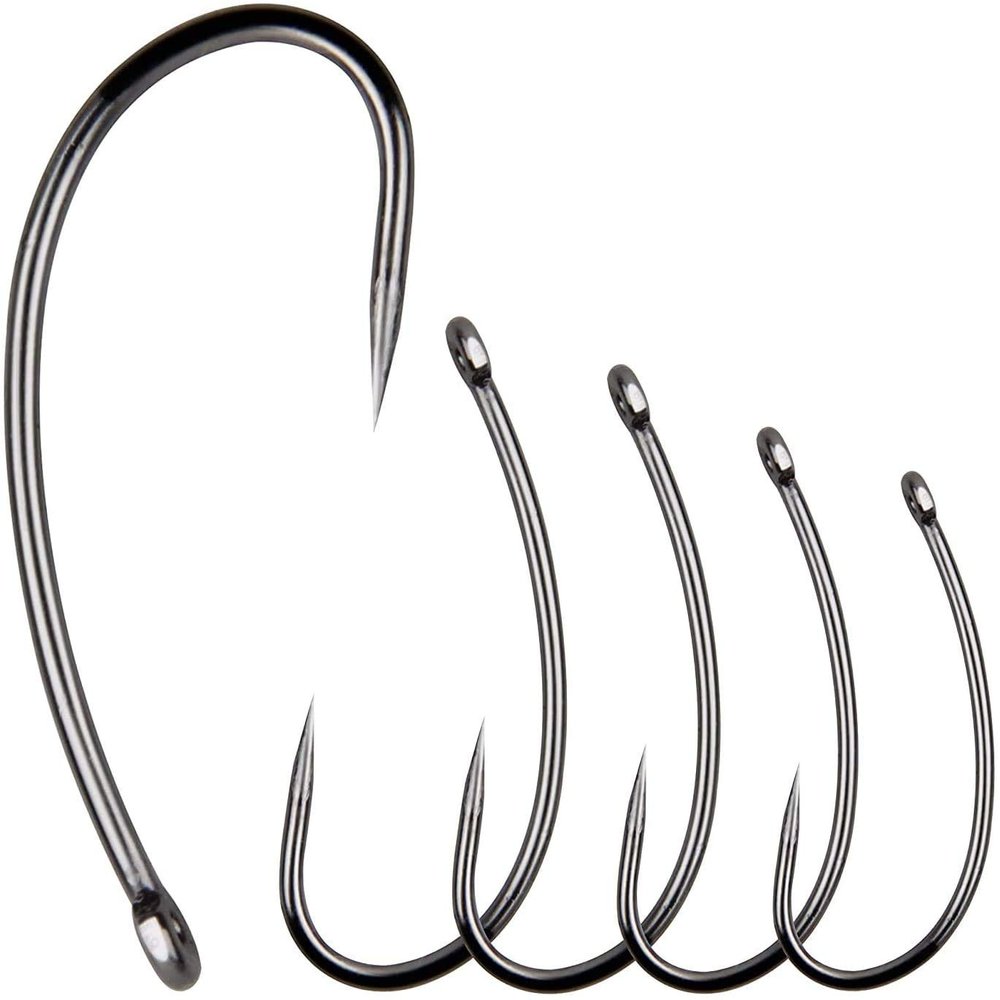Barbless Curve-Shank Carp Hooks, 100-Piece Set