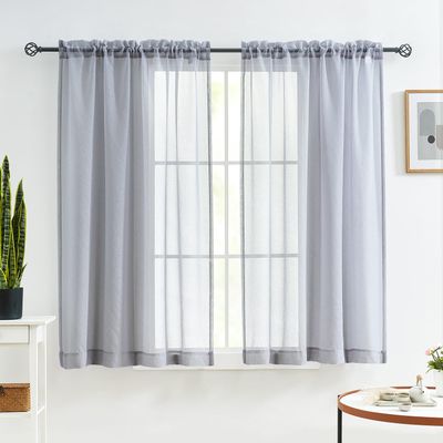 MYSTIC-HOME Sheer Voile Curtains, 45 in L, Rod Pockets, Semi-Crinkle Panels, Set of 2, Silver Gray, 52 in W x 45 in L