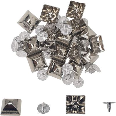 Trimming Shop Square Brass Pyramid Studs with Base Pins, 10 mm, Silver