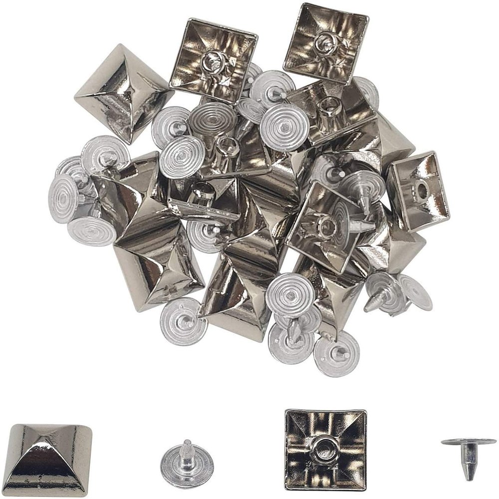 Trimming Shop Square Brass Pyramid Studs with Base Pins, 10 mm, Silver