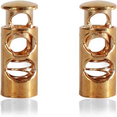WedDecor Metal Double-Hole Cord Locks, Spring-Loaded Toggle Stoppers, Gold, 10-Pack