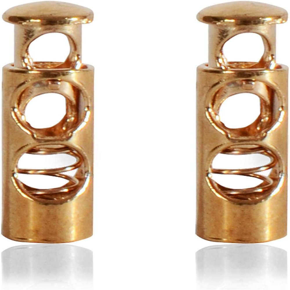 WedDecor Metal Double-Hole Cord Locks, Spring-Loaded Toggle Stoppers, Gold, 10-Pack