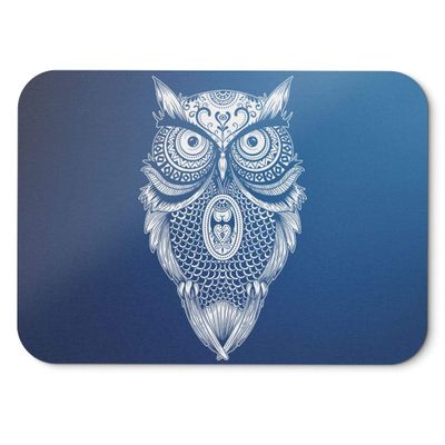 BLAK TEE Detailed Mandala Owl Illustration Mouse Pad, 18 x 22 cm, 3 Colors, Blue