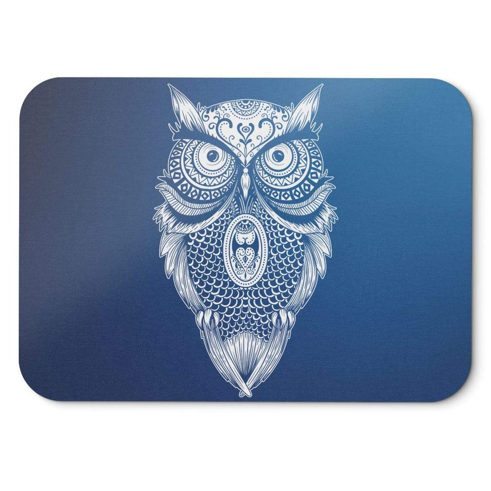 BLAK TEE Detailed Mandala Owl Illustration Mouse Pad, 18 x 22 cm, 3 Colors, Blue