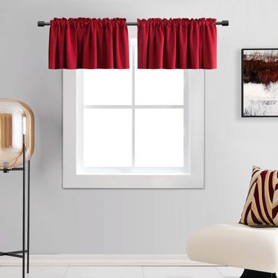 DONREN Red Valances for Bedroom, Room-Darkening Window Curtains, Rod-Pocket Valances (107.7 x 30.5 cm, 2 Panels)