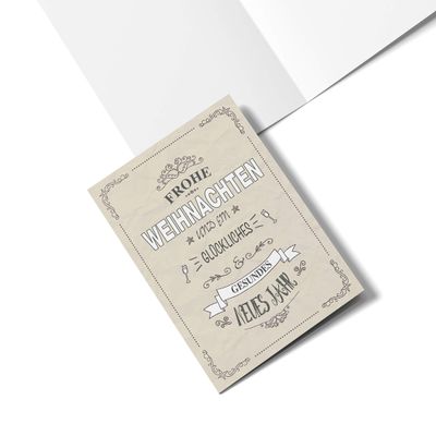 Retro Gray Christmas Cards, 10-Pack | Folded Cards for Family, Friends & Business