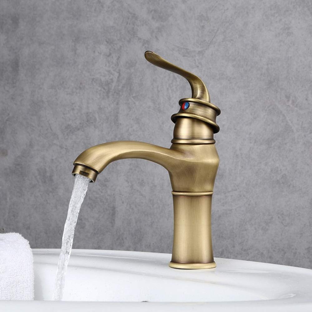 YHSGY Bathroom Sink Faucet, Hot and Cold Water, Antique-Style Copper Faucet for Above-Counter and Undermount Basins