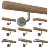TIBU Untreated Oak Wood Handrail, 4000 mm, 5 Angled Stainless Steel Brackets, Radius-Milled Ends view 1