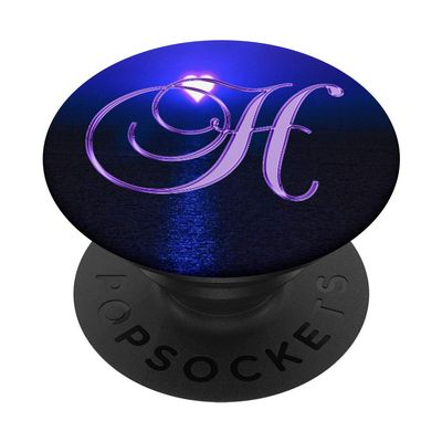 H Purple Heart Beach Sunset Ocean Monogram Initial Letter - PopSockets Expandable Stand and Grip for Smartphones and Tablets