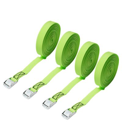 MroMax Cargo Tie-Down Strap, 2.5 cm x 10 m, Camlock Buckle, up to 150 kg, Green, 4 pcs