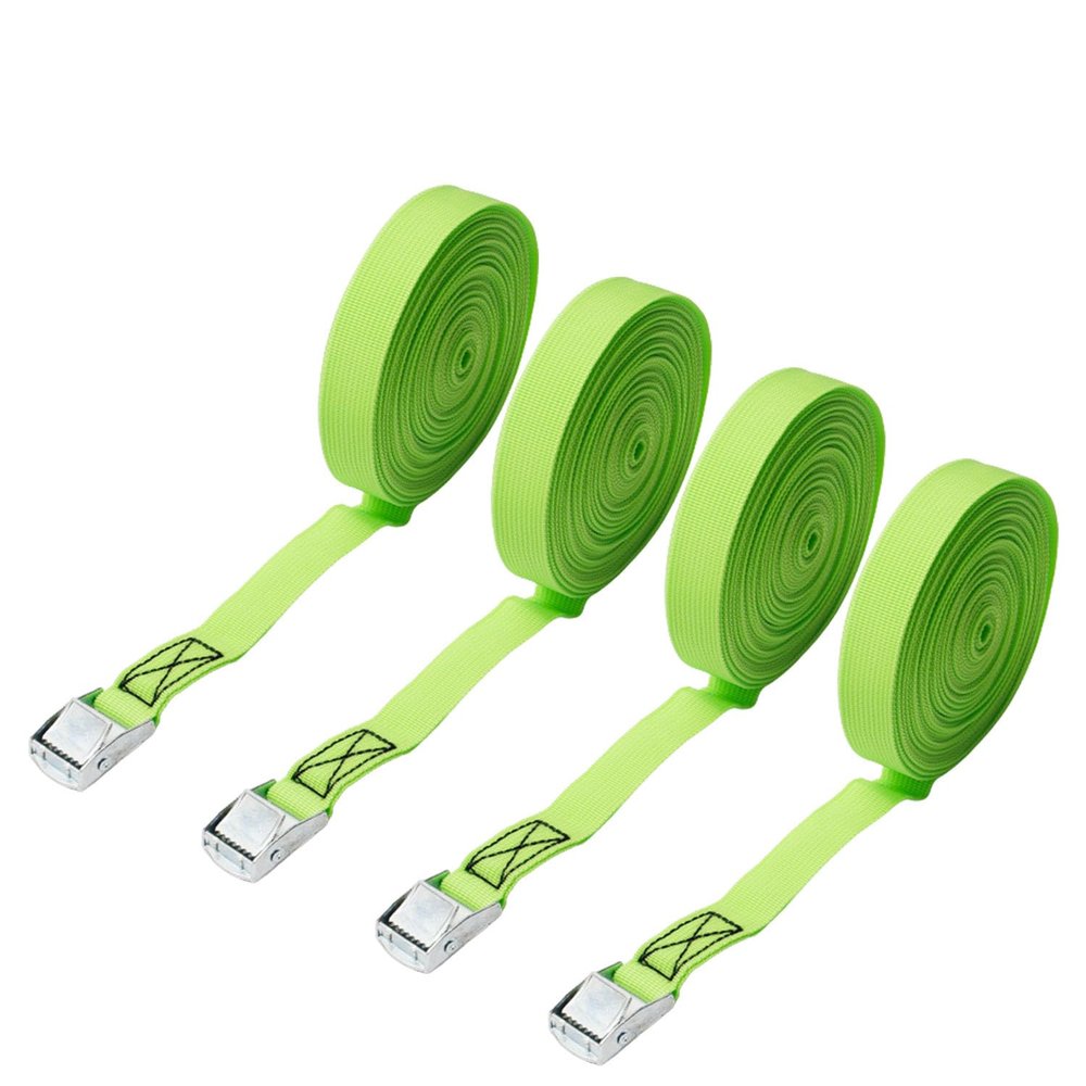 MroMax Cargo Tie-Down Strap, 2.5 cm x 10 m, Camlock Buckle, up to 150 kg, Green, 4 pcs