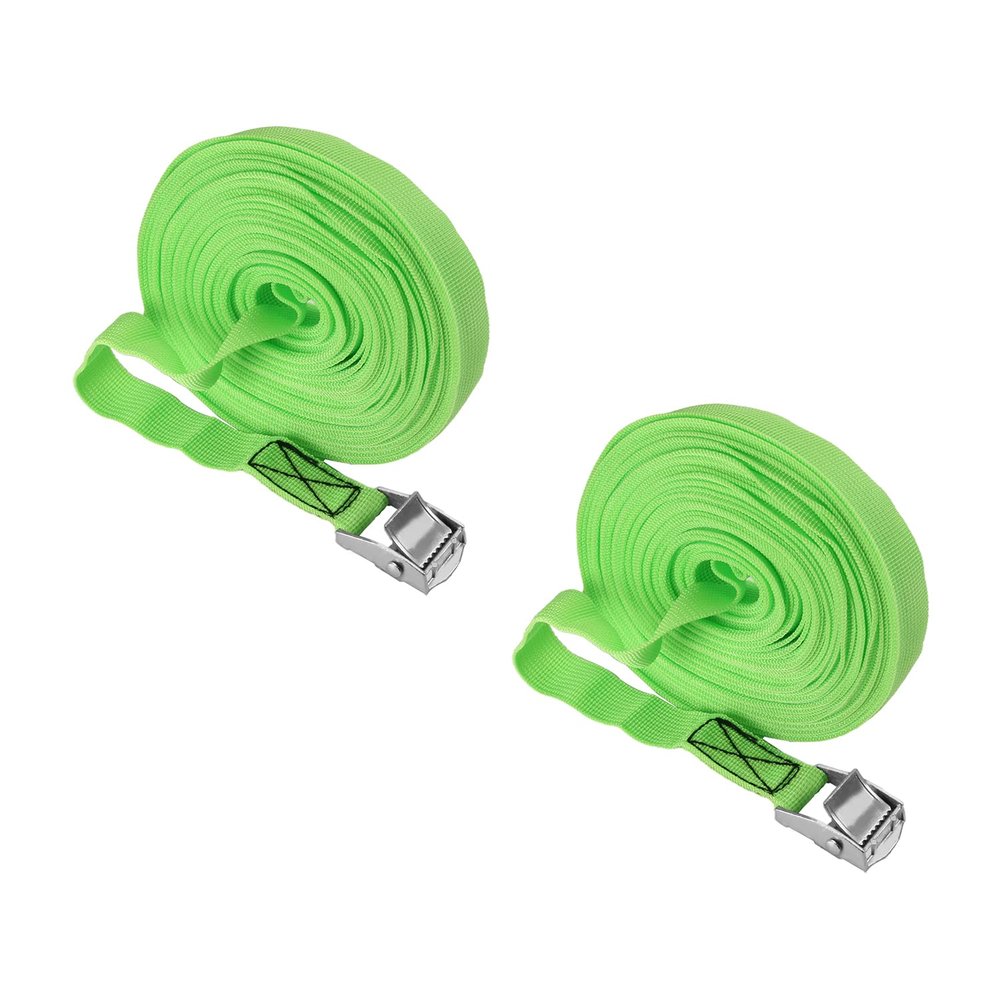 MroMax Tie-Down Strap, 1 in x 36 ft, Cam Buckle, 150 kg, Green, 2-Pack
