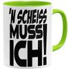 OM3 Funny Coffee Mug with “N Scheiss Muss Ich” Slogan, Ceramic, 11 oz/325 ml, Double-Sided Print, Light Green view 1