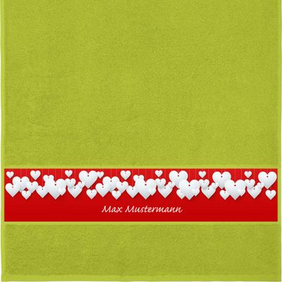 Manutextur Personalized Towel with Name, Love Heart Design, Light Green, 50 x 100 cm