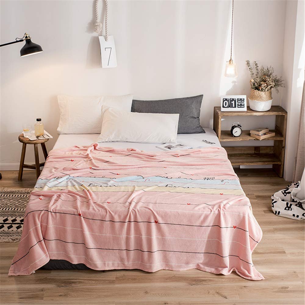 FANSU Soft Flannel Blanket, Plush Printed Throw, Pink, 120 x 200 cm