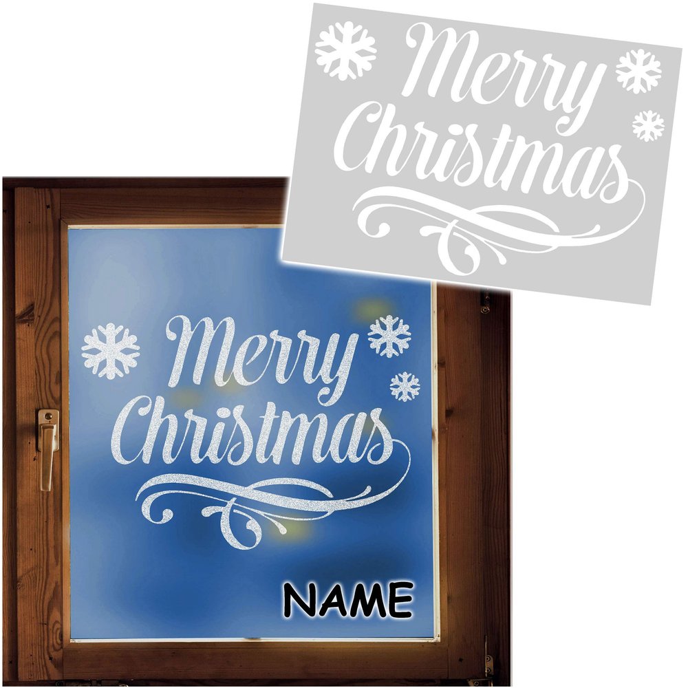 XL Christmas Stencil – “Merry Christmas” & Snowflakes, Personalized Name