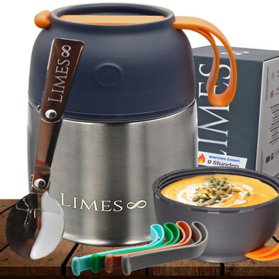 Limes 8 Stainless Steel Thermal Food Container, 500 ml – Insulated Lunch Box for Hot Meals, Baby Food, Soups & Muesli To Go