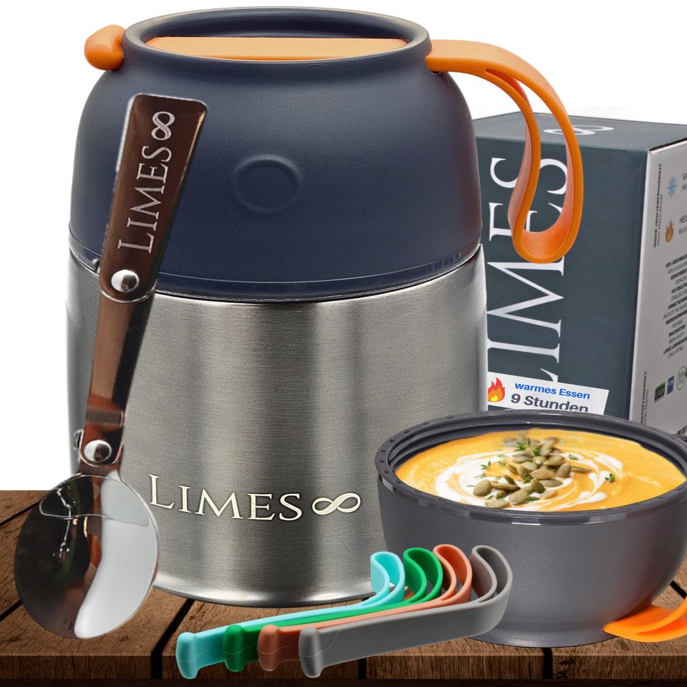Limes 8 Stainless Steel Thermal Food Container, 500 ml – Insulated Lunch Box for Hot Meals, Baby Food, Soups & Muesli To Go