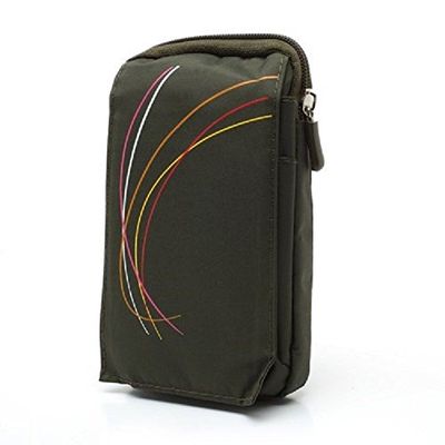 DFV mobile Vertical Stripes Pouch Case with Zipper and Carabiner for Philips S561 (2019), Green, 16 x 9.5 cm