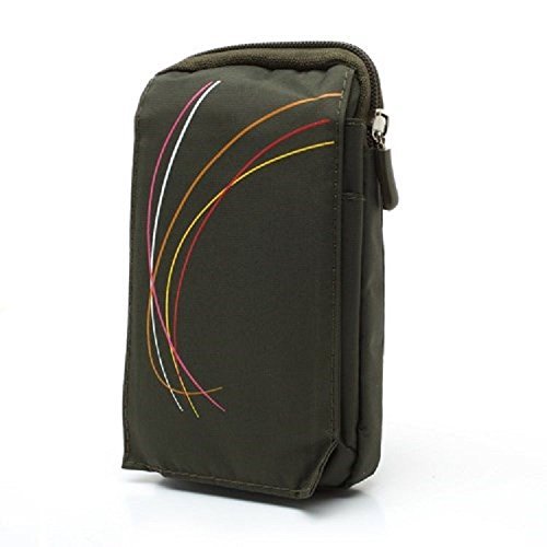 DFV mobile Vertical Stripes Pouch Case with Zipper and Carabiner for Philips S561 (2019), Green, 16 x 9.5 cm