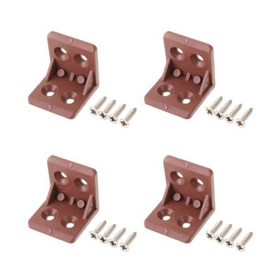 MroMax 24-Piece Plastic Furniture Corner Brackets, 4-Hole Right-Angle L-Shaped Supports, Brown