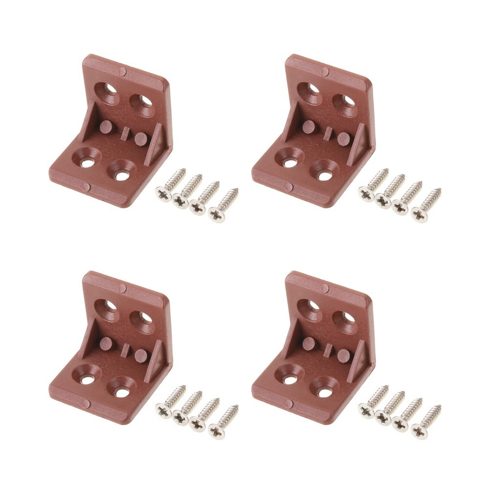 MroMax 24-Piece Plastic Furniture Corner Brackets, 4-Hole Right-Angle L-Shaped Supports, Brown
