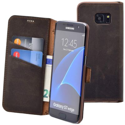 Suncase Book-Style Leather Case for Samsung Galaxy S7 Edge, Antique Dark Brown