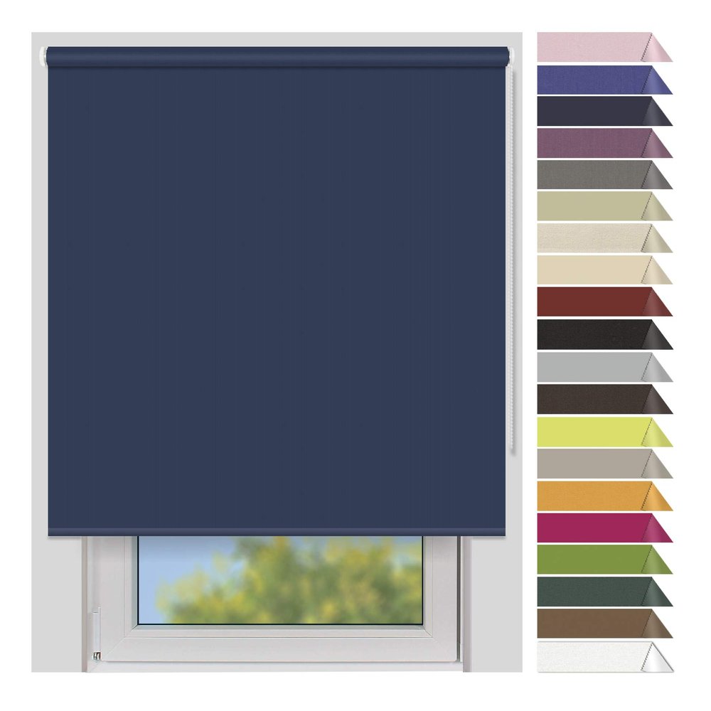 EFIXS Medium Blackout Roller Blind, Made to Measure, up to 80 x 240 cm, Navy