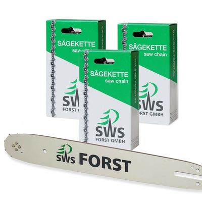 50 cm SWS Forst GmbH Guide Bar with 3 Semi-Chisel Saw Chains, .325", 1.5 mm, 78 Drive Links, Compatible with Husqvarna 124